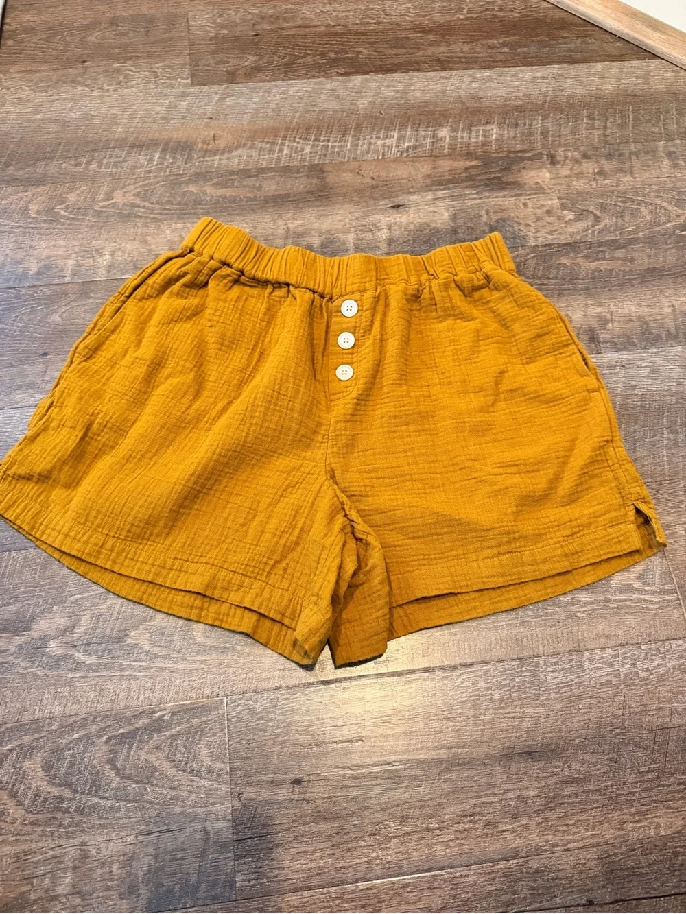 Madewell Mustard Double Gauze Pull On Shorts Women’s Medium Cotton Elastic Waist - Picture 1 of 5